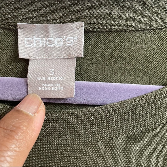 Women’s Chico's 3 Forest Green Knit Top Fall Business Casual Career Office - Picture 4 of 6